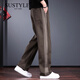 SUSTYLE奢侈高端品牌高檔休閑褲男寬松直筒闊腿褲秋冬季厚款條紋運動(dòng)衛褲 咖色 L 體重136-150斤