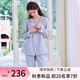 美標(biāo)春秋新款長袖純棉睡衣套裝女雙層棉紗全棉甜美花邊可外穿家居服 灰藍(lán) （雙層棉紗） M （160/84A）