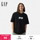 Gap男女裝2025夏季新款純棉泡泡膠印logo短袖T恤多色上衣729127 黑色 M (170/92A) 亞洲尺碼