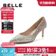 百麗（Belle）吉娜同款高跟鞋女商場(chǎng)款單鞋婚鞋BDAK3AQ5預售 浮光躍金-跟高6.5CM 38 (240mm)