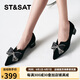 星期六（St&Sat）女鞋方跟甜美蝴蝶結(jié)日常淺口單鞋 黑色 37