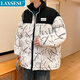 LAXSESU棉服男棉衣男ins冬季加厚寬松潮流棉襖新款韓版潮牌棉衣服外套 M91字母白 L 體重110-125斤