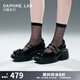 DAPHNE LAB【沈月楊冰怡同款】方糖雙扣帶瑪麗珍鞋厚底增高法式復古小皮鞋女 黑色 36