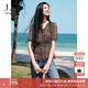 玖姿·安娜蔻優(yōu)雅復(fù)古摩登波點(diǎn)V領(lǐng)收腰短袖襯衫女2025夏季新款 花咖啡 M