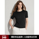 ELLE【100%綿羊毛】灰色假兩件圓領(lǐng)毛針織衫女2024夏新款薄款毛衣 黑色 M