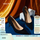 NINE WEST【明星同款】玖熙細跟高跟鞋女春秋新款尖頭淺口不累腳氣質(zhì)單鞋 7.5cm黑色-羊反絨【王麗坤同款】 38