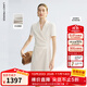 朗姿戧駁領(lǐng)優(yōu)雅干練西裝連衣裙女醋酸通勤裙子女2025年夏季新款 淺米色 L
