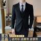花花公子西服套裝男士韓版修身外套新郎結婚禮服商務(wù)職業(yè)正裝休閑小西裝男 雙扣黑色 西裝+西褲+襯衫 送皮帶 L 170（115-130斤穿）