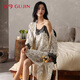 古今（GUJIN）性感睡衣女睡袍春秋純棉長(cháng)袖兩件套吊帶睡裙長(cháng)款浴袍外穿家居服