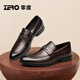 零度休閑皮鞋男鞋冬季新款真皮軟底一腳蹬樂(lè )福鞋男防滑商務(wù)正裝鞋子男 暗棕(金屬馬銜扣） 標準皮鞋碼 41 (255mm)