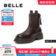 百麗（Belle）復古質(zhì)感彈力靴女25冬新商場(chǎng)款粗跟增高顯瘦彈力短靴E5E1DDZ5預售 咖啡色 37