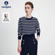 Navigare意大利小帆船女25秋冬新款條紋全羊毛針織衫短款羊毛衫2334005511