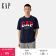 GAP男女裝2025夏季新款棉質(zhì)雙色拼接logo短袖T恤寬松上衣727951