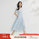 茵曼簡(jiǎn)約方領(lǐng)分割收褶連衣裙2025夏季女裝新款浪漫泡泡袖中長(cháng)裙子 淺藍色 M