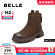 百麗（Belle）復(fù)古擦色時(shí)裝靴女2025冬新商場(chǎng)同款真皮粗跟短靴E5S1DDD5預(yù)售 啡色 38
