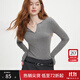 范思藍恩秋季V領(lǐng)套頭百搭長(cháng)袖針織T恤女秋季2024新款通勤修身針織衫上衣 高級灰 M