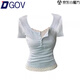 DGOV2026半開(kāi)領(lǐng)假兩件碎花短袖T恤女夏新款設計感蕾絲修身顯瘦上衣 淡藍色【版】（zt） S