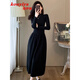 蔻伊婭（Kouyiya）品牌女裝新品針織連衣裙女秋冬季2025新款復古小黑裙修身毛衣裙女 黑色 M