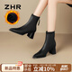 ZHR短靴女氣質(zhì)尖頭英倫風(fēng)女靴通勤風(fēng)粗高跟瘦瘦靴子女 Y1015A黑色 39