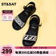 St&Sat/星期六百搭沙灘涼鞋夏季低跟簡約女涼拖SS32115634 黑色 37 235mm