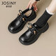 卓詩(shī)尼棕色英倫風(fēng)小皮鞋女2026春新款復古串珠女鞋子女士厚底單鞋樂(lè )福鞋 黑色【單里四季款】 38
