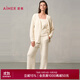 愛(ài)慕睡衣套裝女半邊絨保暖厚款寬松開(kāi)衫25新品家居服背心三件套 白色100 S (160)