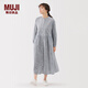 無(wú)印良品（MUJI）女式 棉紗 長(cháng)袖連衣裙 女裝裙子 長(cháng)裙 25年秋季 純棉 BC2NUA5A 深藏青色條紋 S (155/80A)