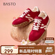 百思圖25春商場(chǎng)同款復(fù)古運(yùn)動(dòng)德訓(xùn)鞋平跟女休閑鞋I0900AM5 紅色 36