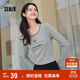 森馬長(cháng)袖T恤女短款蝴蝶結字母春秋溫柔蕾絲緊身上衣107624101001