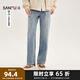 三福2025夏季男士純色直筒牛仔褲 休閑運動(dòng)風(fēng)寬松長(cháng)褲男498510 藍色 32