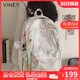 viney時尚書包新款小學1-6年級初中高中大學生雙肩包女大容量背包 米白色+可愛掛件 高顏值戶外出游簡約通勤旅游背包