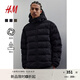 H&M男裝棉衣冬季標(biāo)立領(lǐng)拉鏈連帽防風(fēng)疏水長袖棉服1225634 黑色 S 170/92