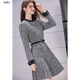 百圖（betu）女裝2025年秋季新款連衣裙贈送腰帶撞色時(shí)髦小香風(fēng)裙子女2509T92 灰色 M