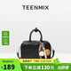 天美意（TEENMIX）女包牛皮保齡球包復古公文包通勤斜挎包手提單肩包生日禮物送女友