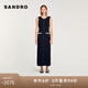 SANDRO2025春秋款女裝法式花邊撞色百褶針織連衣裙SFPRO04143 黑色 M