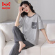 貓人睡衣女夏春季套裝純棉質(zhì)女士韓版休閑寬松短袖長(cháng)褲可外穿家居服 條紋 XL ( 建議120-140斤)