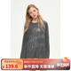 ELLE KIDS25春夏季女童學(xué)院風(fēng)寬松落肩版休閑透氣長(cháng)袖字母燙鉆T恤