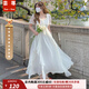 蕓蕁裙子女夏季2025新款大碼胖超仙法式荷花邊連衣裙女夏季新款收腰顯 短袖仙女裙 XL (120-140斤)