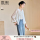 香影新中式輕國風(fēng)薄款外套女2025夏裝新款刺繡小個(gè)子盤(pán)扣開(kāi)衫上衣 米白 L 165/88A/110-125斤