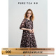 茶·愫【蝶戀花】puretea茶愫印花連衣裙女拼接蕾絲邊雪紡裙2025夏新款 石墨黑 S