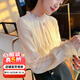 Olrain歐芮兒長(cháng)袖半高領(lǐng)蕾絲雪紡衫女春裝新款內搭上衣打底衫 杏色 L