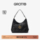 GROTTO個(gè)樂(lè )經(jīng)典黑石hobo包大小號植鞣綿羊皮腋下單肩斜挎軟包通勤禮物 經(jīng)典黑 金標L