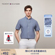TOMMY HILFIGER【透氣府綢】夏季男純棉商務(wù)休閑格子短袖襯衣襯衫男外套35440 藍(lán)白格紋C5J XS （推薦：100-120斤）