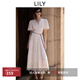 LILY2025夏新款女裝法式重工蕾絲繡花V領(lǐng)收腰優(yōu)雅全棉白色連衣裙 601白色 L