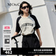 MO&Co.美式復古運動撞色插肩袖寬松純棉短袖T恤籃球服上衣上裝 日落白色-第2批 M 165