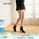 NINE WEST/玖熙高跟短靴女冬新款優(yōu)雅皮帶鉆扣羊反絨時裝靴女鞋 黑色 37
