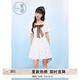 紫涵（ZIHAN）紫涵撞色蝴蝶結方領(lǐng)連衣裙女2025年夏季新款甜美減齡收腰顯瘦短裙 白底印花 L