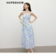 紅袖（hopeshow）夏季2024新款女裝 【暈染花卉】收腰吊帶印花裙90124181603 藍(lán)花605 S