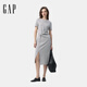 GAP女裝夏季款刺繡logo腰部打結開(kāi)叉短袖中長(cháng)連衣裙765631 淺灰 S (160/80A) 亞洲尺碼