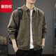 新百倫純棉工裝夾克男士2025早秋季寬松大碼上衣翻領(lǐng)襯衫牛仔外套春秋款 軍灰色 2XL 碼適合160-180斤